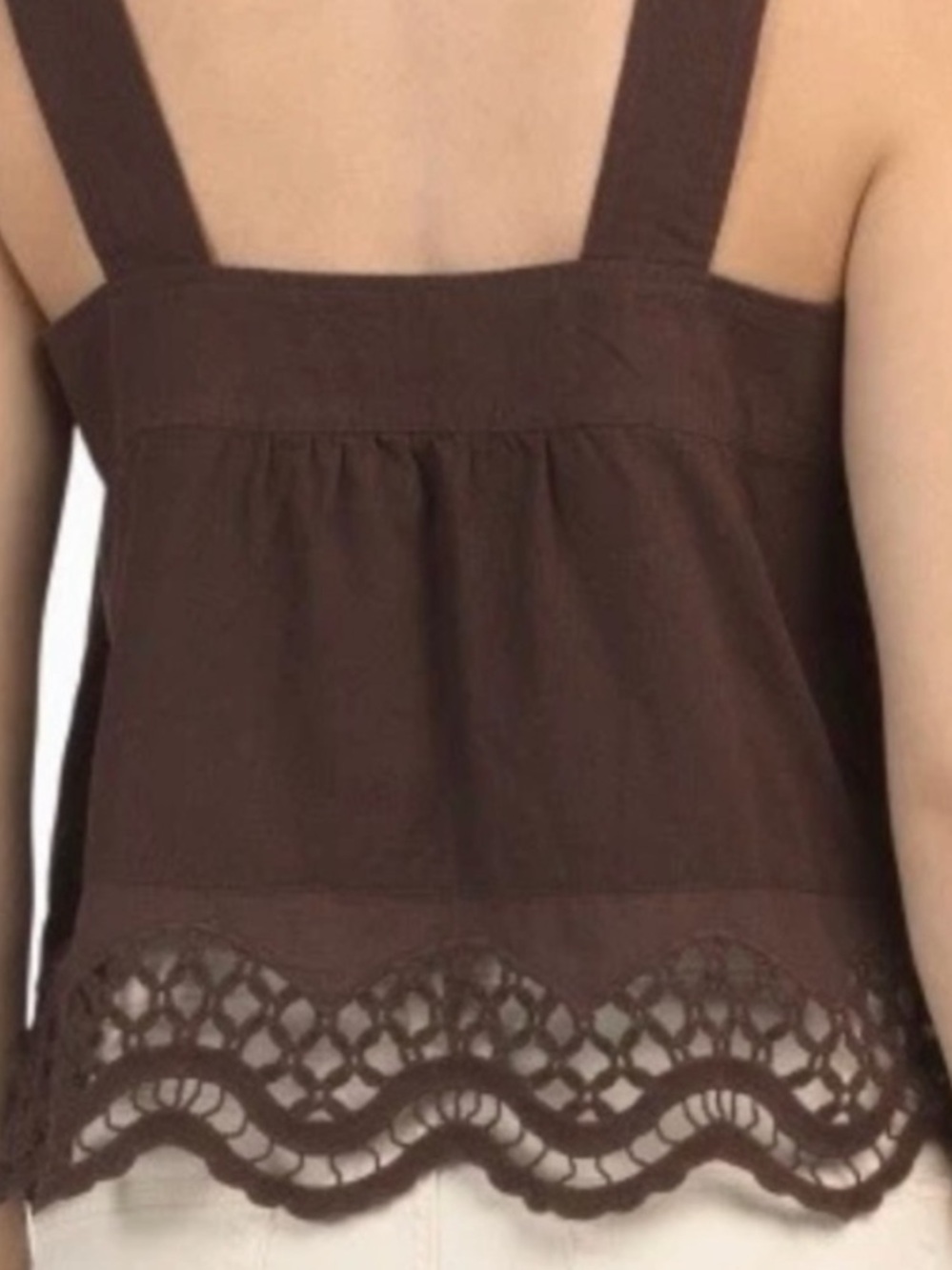RACHEL ZOE Linen Blend Eyelet Hem Tie Front Brown Tank Top Size L NEW - Picture 5 of 7